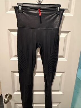 SPANX Black High-Waist Faux-Leather Moto Leggings
